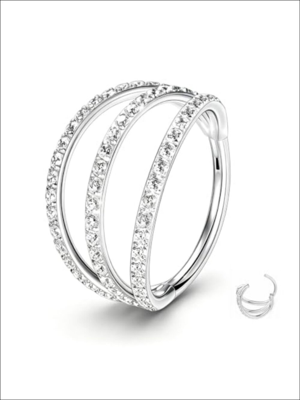 Titanium Triple Hoop CZ Septum Nose Rings Body Piercing Jewelry